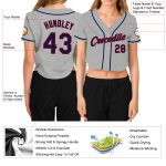 Custom Womens Baseball Jersey Gray Navy Red V-Neck Cropped Design Custom Women's Gray Navy-Red V-Neck Cropped Baseball Jersey
