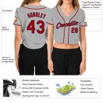 Custom Gray Red-Navy V-Neck Cropped Baseball Jersey for Women Custom Women's Gray Red-Navy V-Neck Cropped Baseball Jersey