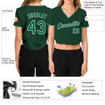 Custom Womens Green V-Neck Cropped Baseball Jersey in Kelly Green and White Custom Women's Green Kelly Green-White V-Neck