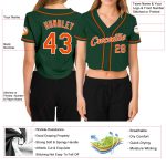 Custom Womens Green Orange White V-Neck Baseball Jersey Cropped Style Custom Women's Green Orange-White V-Neck Cropped Baseball