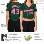 Custom Womens Green Pink White V-Neck Cropped Jersey for Baseball Custom Women's Green Pink-White V-Neck Cropped Baseball