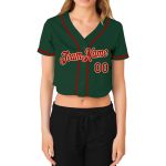 Custom Womens Green Red Cream V-Neck Baseball Jersey Cropped Design Custom Women's Green Red-Cream V-Neck Cropped Baseball