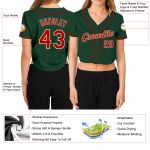 Custom Womens Green Red Cream V-Neck Baseball Jersey Cropped Design Custom Women's Green Red-Cream V-Neck Cropped Baseball