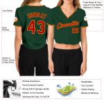 Custom Green Red Gold V-Neck Cropped Baseball Jersey for Women Custom Women's Green Red-Gold V-Neck Cropped Baseball Jersey