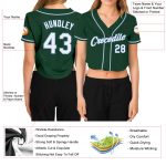 Custom Womens V-Neck Baseball Jersey in Green White Light Blue, Cropped Design Custom Women's Green White-Light Blue V-Neck