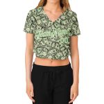 Custom Womens Green White Neon Green 3D V-Neck Cropped Baseball Jersey Custom Women's Green White-Neon Green Dollar 3D V-Neck