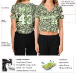 Custom Womens Green White Neon Green 3D V-Neck Cropped Baseball Jersey Custom Women's Green White-Neon Green Dollar 3D V-Neck