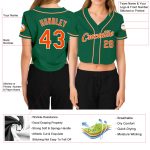 Womens Kelly Green Orange White V-Neck Cropped Baseball Jersey - Customizable Fun Sports Top Custom Women's Kelly Green Orange-White