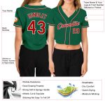 Womens Custom V-Neck Cropped Baseball Jersey in Kelly Green with Red and White Details Custom Women's Kelly Green Red-White