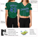 Womens V-Neck Cropped Baseball Jersey - Custom Kelly Green & Royal White Custom Women's Kelly Green Royal-White V-Neck Cropped
