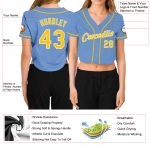 Light Blue Gold White V-Neck Cropped Jersey for Women - Custom Baseball Jersey Custom Women's Light Blue Gold-White V-Neck