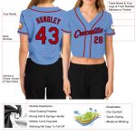 Custom Womens V-Neck Baseball Jersey Light Blue Red-Navy Cropped Design Custom Women's Light Blue Red-Navy V-Neck Cropped