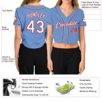 Light Blue White-Red V-Neck Cropped Baseball Jersey for Custom Women Custom Women's Light Blue White-Red V-Neck Cropped Baseball