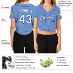 Custom Womens Light Blue White-Royal V-Neck Cropped Baseball Jersey for Casual Style Custom Women's Light Blue White-Royal