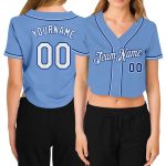 Custom Womens Light Blue White-Royal V-Neck Cropped Baseball Jersey for Casual Style Custom Women's Light Blue White-Royal