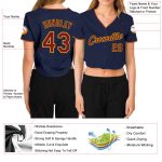 Navy Crimson-Gold V-Neck Cropped Womens Baseball Jersey - Custom Design Custom Women's Navy Crimson-Gold V-Neck Cropped Baseball