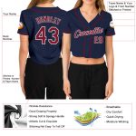 Custom Womens Navy Crimson-White V-Neck Cropped Jersey for Baseball Custom Women's Navy Crimson-White V-Neck Cropped Baseball