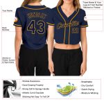 Custom Womens Navy Gold V-Neck Cropped Jersey for Baseball Fans Custom Women's Navy Navy-Gold V-Neck Cropped Baseball Jersey