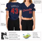 Custom Womens V-Neck Baseball Jersey - Navy Red-Gray Cropped Fit Custom Women's Navy Red-Gray V-Neck Cropped Baseball Jersey