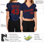 Custom Womens Navy Red Gold V-Neck Cropped Baseball Jersey Custom Women's Navy Red-Old Gold V-Neck Cropped Baseball Jersey