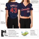 Custom V-Neck Baseball Jersey for Women - Navy Red-White Cropped Design Custom Women's Navy Red-White V-Neck Cropped Baseball