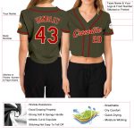 Custom Womens Olive Red Cream V-Neck Cropped Baseball Jersey - Salute To Service Custom Women's Olive Red-Cream Salute To