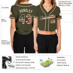 Custom Womens Olive Vintage USA Flag V-Neck Cropped Baseball Jersey - Salute To Service Edition Custom Women's Olive Vintage