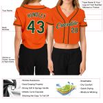 Custom Womens Orange Green White V-Neck Cropped Jersey for Baseball Custom Women's Orange Green-White V-Neck Cropped Baseball