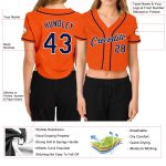 Custom Womens Orange Navy White V-Neck Baseball Jersey Cropped Style Custom Women's Orange Navy-White V-Neck Cropped Baseball