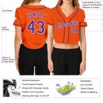 Womens Custom Orange Purple White V-Neck Cropped Baseball Jersey Custom Women's Orange Purple-White V-Neck Cropped Baseball
