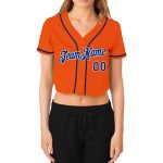 Custom Womens Orange Royal White V-Neck Cropped Baseball Jersey for Stylish Sportswear Custom Women's Orange Royal-White