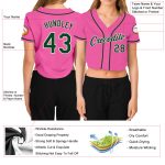 Custom Womens Pink Green White V-Neck Cropped Jersey for Baseball Custom Women's Pink Green-White V-Neck Cropped Baseball
