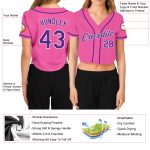 Custom Womens V-Neck Cropped Baseball Jersey in Pink Purple and White Custom Women's Pink Purple-White V-Neck Cropped Baseball