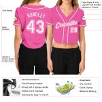 Womens Custom Pink White V-Neck Cropped Baseball Jersey - Stylish Sports Apparel Custom Women's Pink White V-Neck Cropped