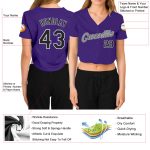 Custom Womens Purple Black Gray V-Neck Cropped Baseball Jersey Custom Women's Purple Black White-Gray V-Neck Cropped Baseball