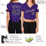 Custom Purple Black White V-Neck Cropped Baseball Jersey for Women Custom Women's Purple Black-White V-Neck Cropped Baseball