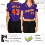 Womens Custom Purple Orange White V-Neck Cropped Baseball Jersey Custom Women's Purple Orange-White V-Neck Cropped Baseball