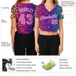 Custom Womens Leopard 3D V-Neck Cropped Baseball Jersey - Purple Pink Light Blue Design Custom Women's Purple Pink-Light