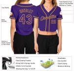 Custom Womens Purple and Gold V-Neck Cropped Baseball Jersey Custom Women's Purple Purple-Gold V-Neck Cropped Baseball Jersey