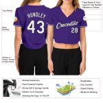 Custom Purple White Black Womens V-Neck Cropped Baseball Jersey Custom Women's Purple White-Black V-Neck Cropped Baseball