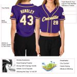 Custom Womens Purple White Gold V-Neck Cropped Jersey for Baseball Custom Women's Purple White-Gold V-Neck Cropped Baseball
