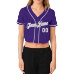 Custom Purple White-Gray V-Neck Cropped Baseball Jersey for Women Custom Women's Purple White-Gray V-Neck Cropped Baseball