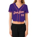 Custom Womens Purple Red White V-Neck Baseball Cropped Jersey Custom Women's Purple White-Red V-Neck Cropped Baseball Jersey