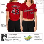 Custom Womens Red Black White V-Neck Baseball Jersey - Cropped Design for Comfort and Style Custom Women's Red Black-White