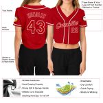 Custom Womens Red and White V-Neck Cropped Baseball Jersey - Stylish Sportswear Top Custom Women's Red Red-White V-Neck Cropped
