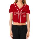 Custom Womens Red and White V-Neck Cropped Baseball Jersey - Stylish Sportswear Top Custom Women's Red Red-White V-Neck Cropped