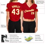 Custom Womens Baseball Jersey Red White Gold V-Neck Cropped Top Custom Women's Red White-Gold V-Neck Cropped Baseball Jersey