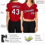Custom Womens Red White Navy V-Neck Cropped Jersey for Baseball Custom Women's Red White-Navy V-Neck Cropped Baseball Jersey