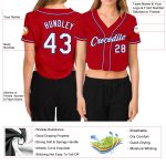 Custom Womens Red White Royal V-Neck Baseball Jersey Cropped Style Custom Women's Red White-Royal V-Neck Cropped Baseball