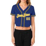 Custom Royal Gold White Womens V-Neck Cropped Baseball Jersey Custom Women's Royal Gold-White V-Neck Cropped Baseball Jersey